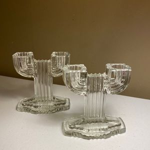2 Clear Glass Candle Holders